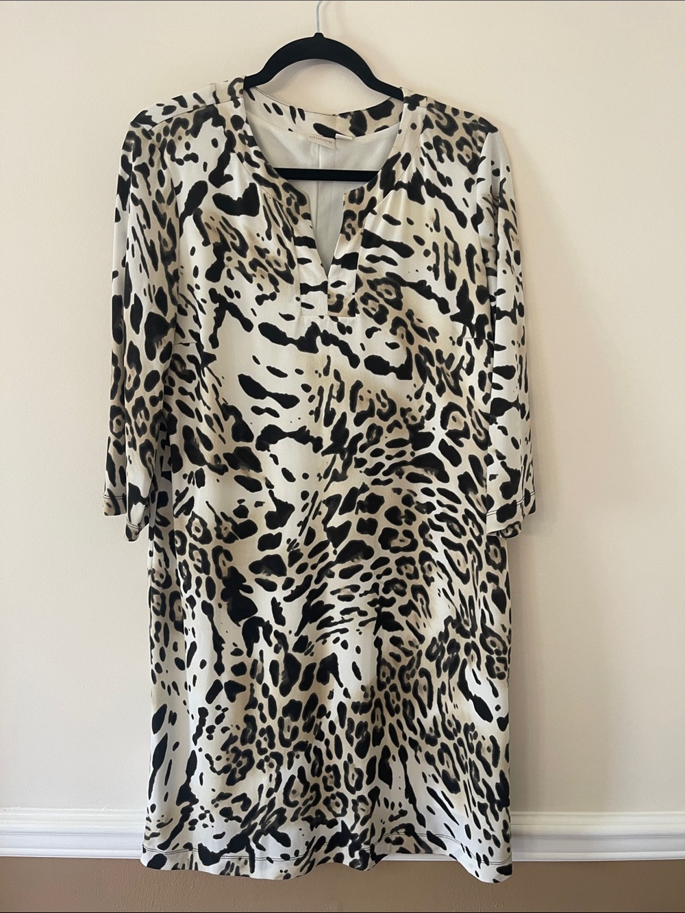 Chico's Black and Cream Animal Print Tunic Dress